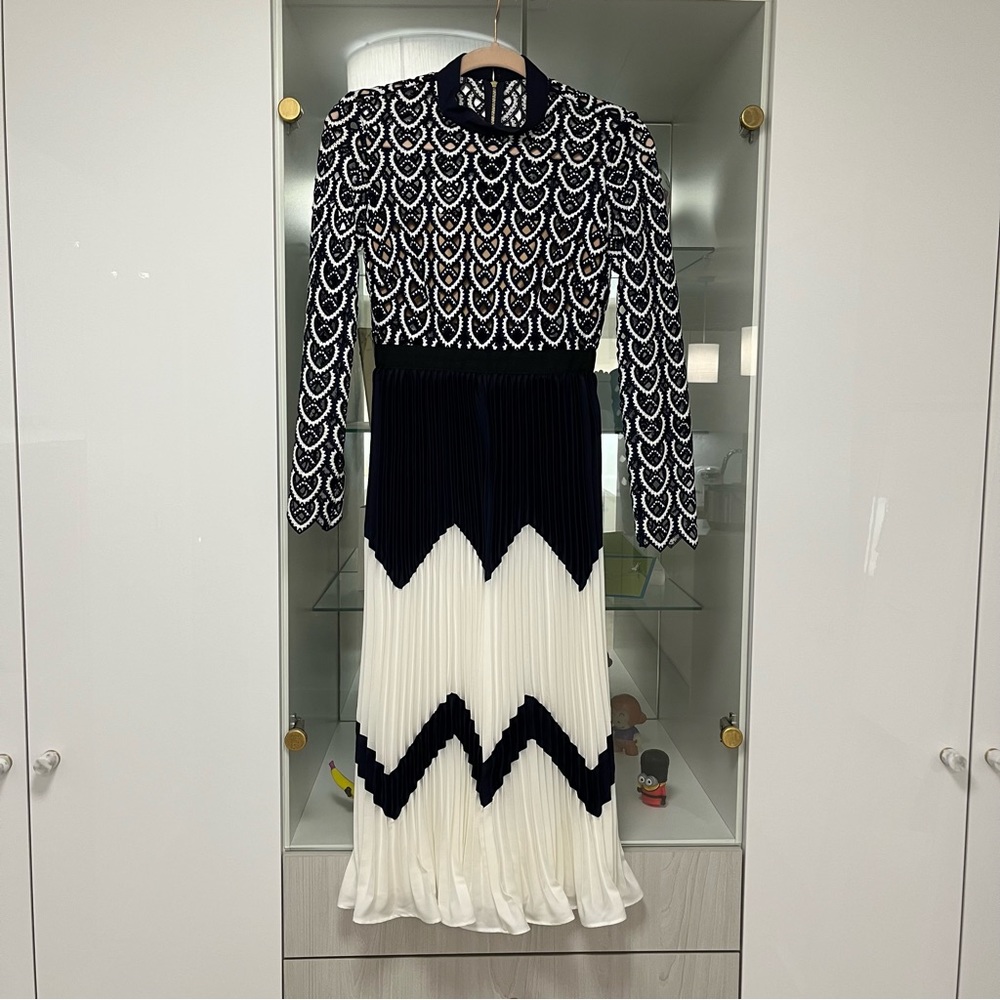 Self-Portrait Black and White Midi Dress